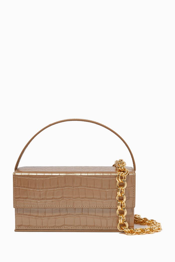 

Medium Ida Top-handle Bag in Croc-embossed Leather, Brown