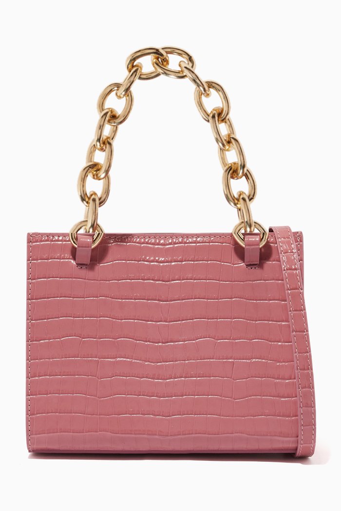Gaia Top-handle Bag in Croc-embossed Leather, Pink
