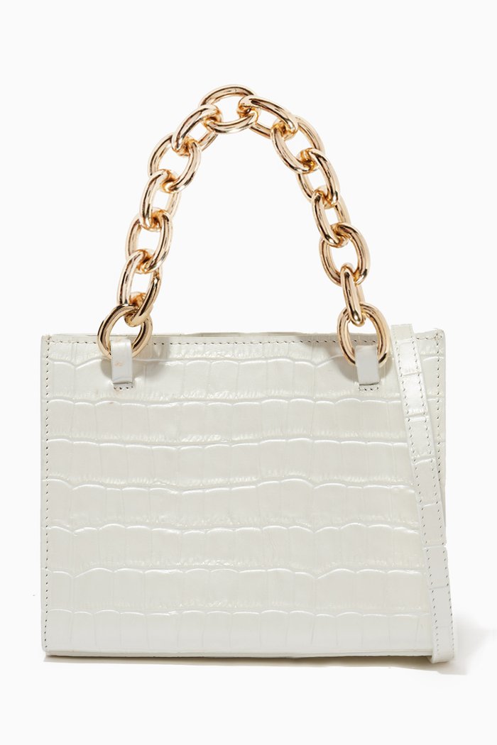 

Gaia Top-handle Bag in Croc-embossed Leather, White