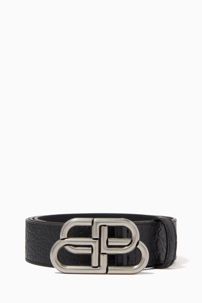 

BB Reversible Belt in Shiny Box & Croc-embossed Calfskin, Black