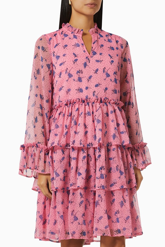 

Yassisko Floral-print Mini Dress in Recycled Crêpe, Pink