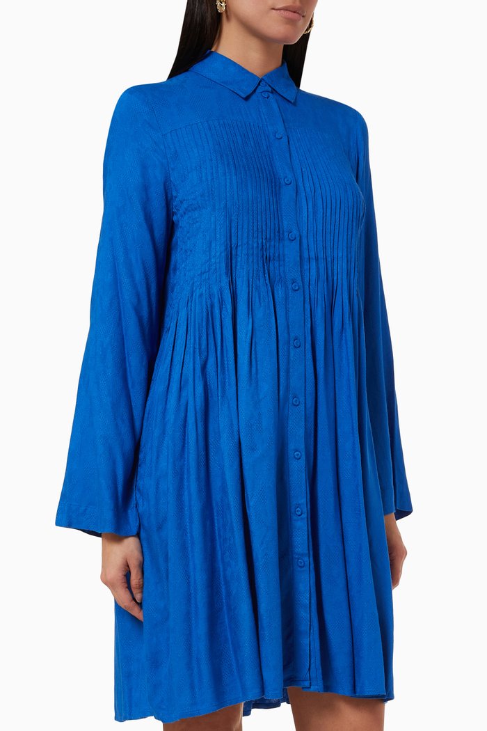 Yasvibsi Pleated Midi Shirt Dress in Ecovero™, Blue