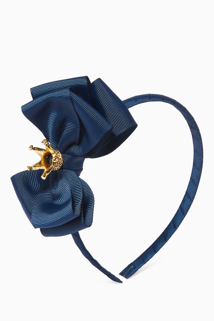 

Crown Bow Headband in Satin, Blue