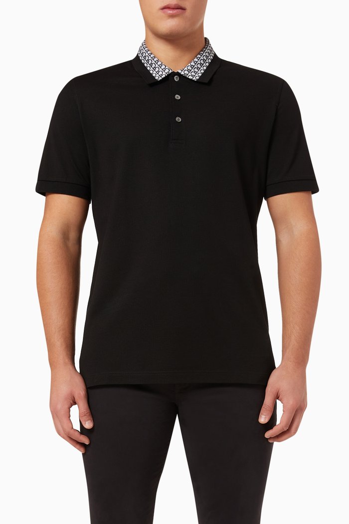 

Gancini Logo Polo T-shirt in Cotton-piqué, Black