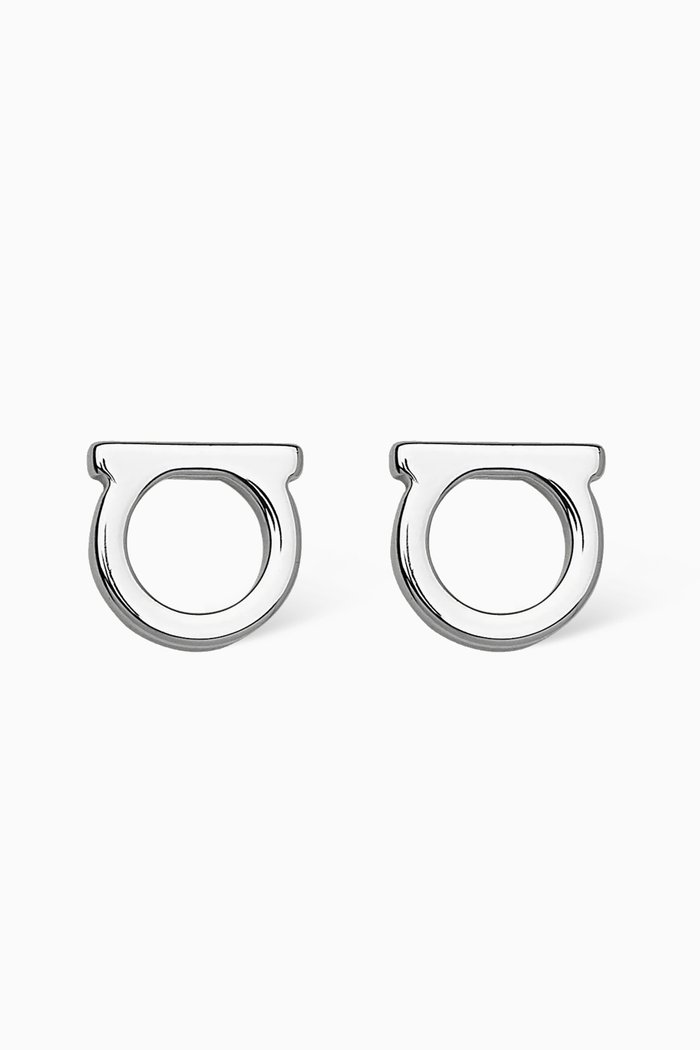 

Gancini Stud Earrings in Metal, Grey