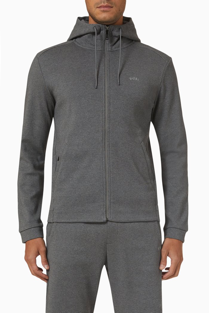 

Curved Logo Hoodie in Cotton, Grey