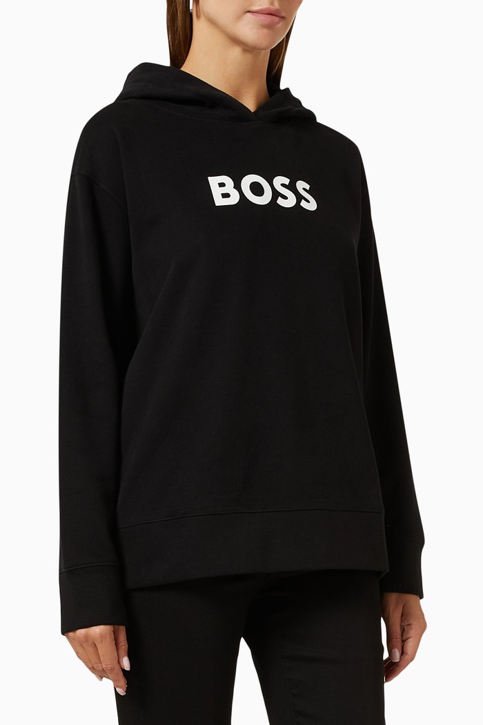 

Logo Print Hoodie in French Terry, Black