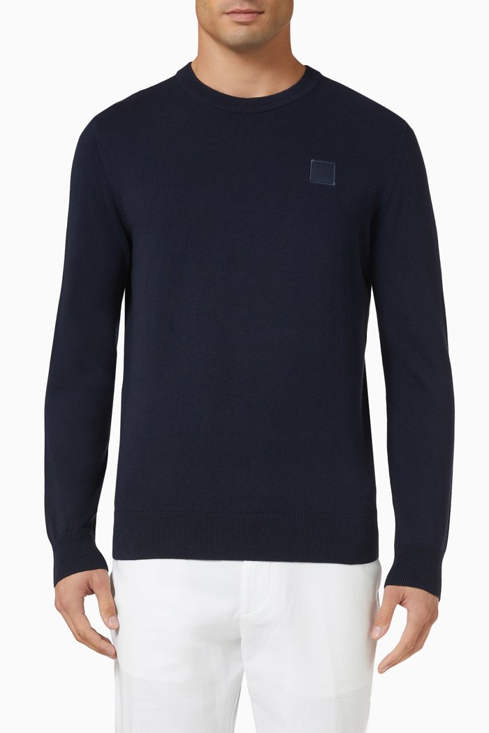

Logo-patch Sweater in Cotton Blend, Blue