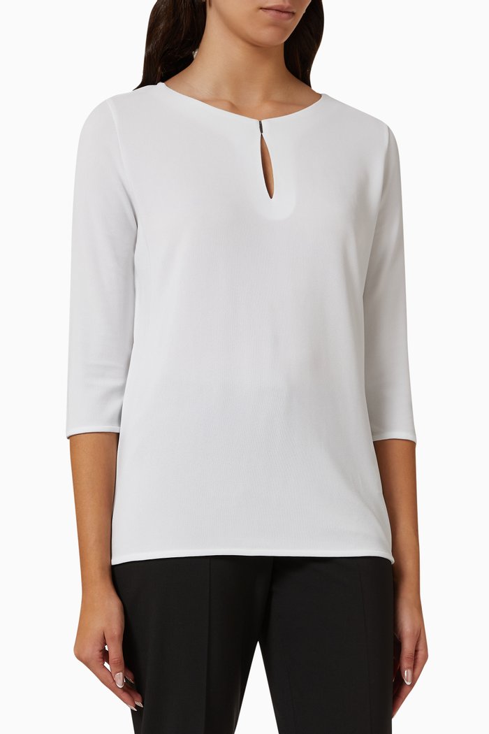 

Keyhole Blouse in Crepe Jersey, White