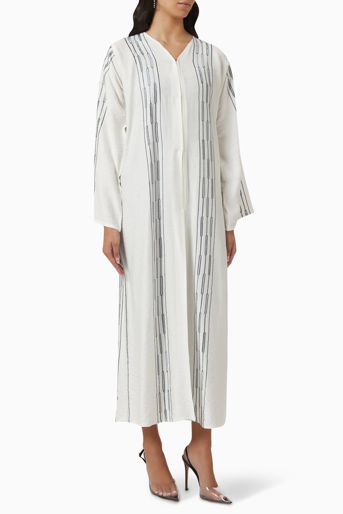 

Embellished Abaya in Crepe, White