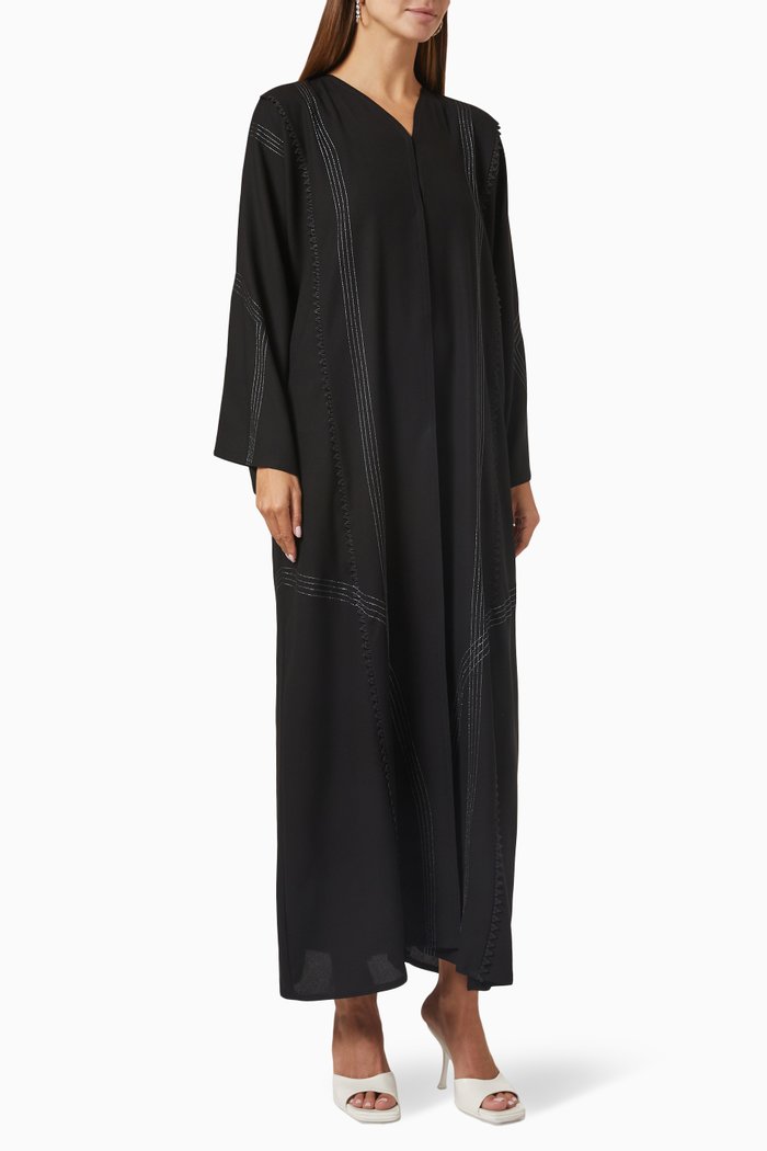 

Embroidered Long Sleeve Abaya, Black