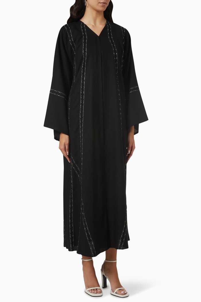 

Embellished Abaya in Crepe, Black