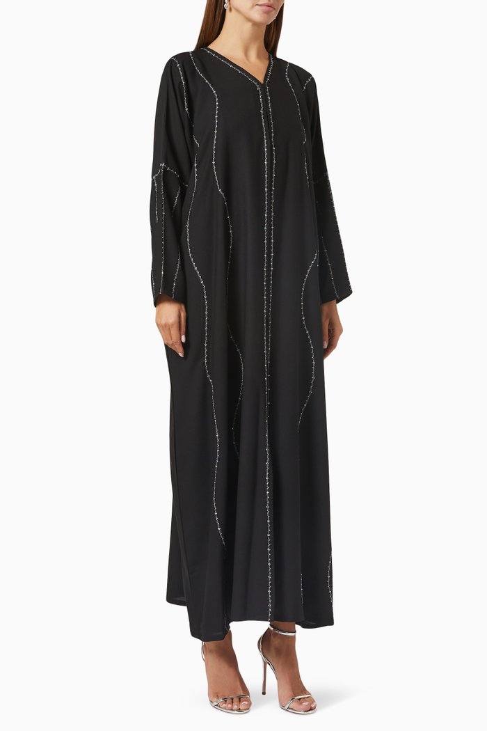 

Embroidered Long Sleeve Abaya, Black