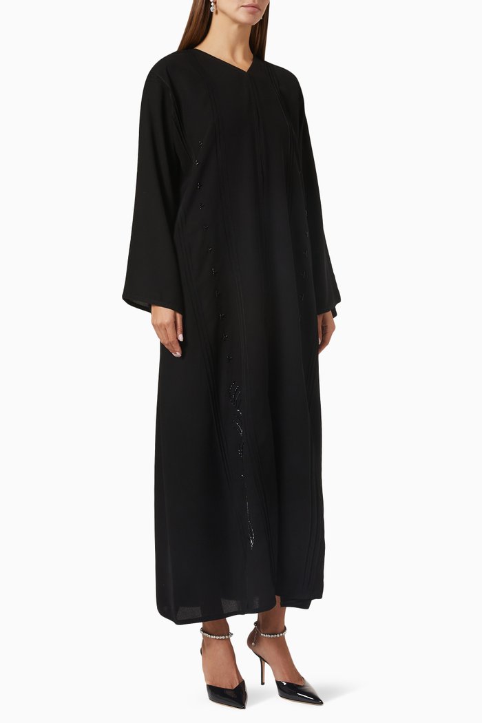 

Bead-embellished Long Sleeve Abaya, Black