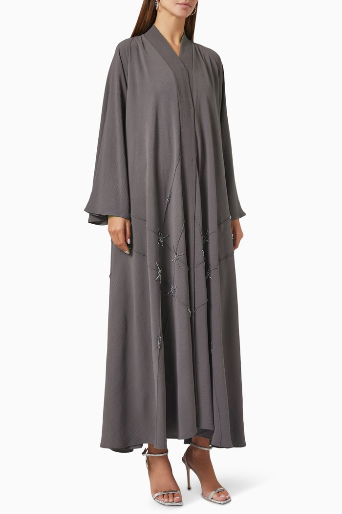 

Bead-embellished Long Sleeve Abaya, Grey