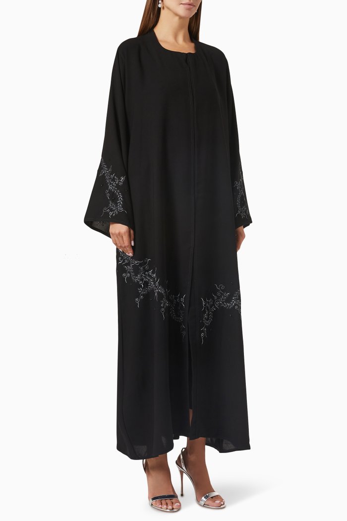 

Embroidered Long Sleeve Abaya, Black