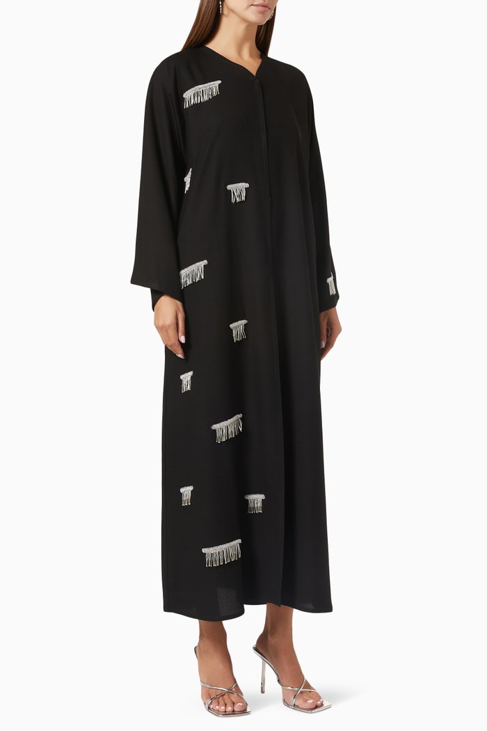 

Beaded Tassel Long Sleeve Abaya, Black