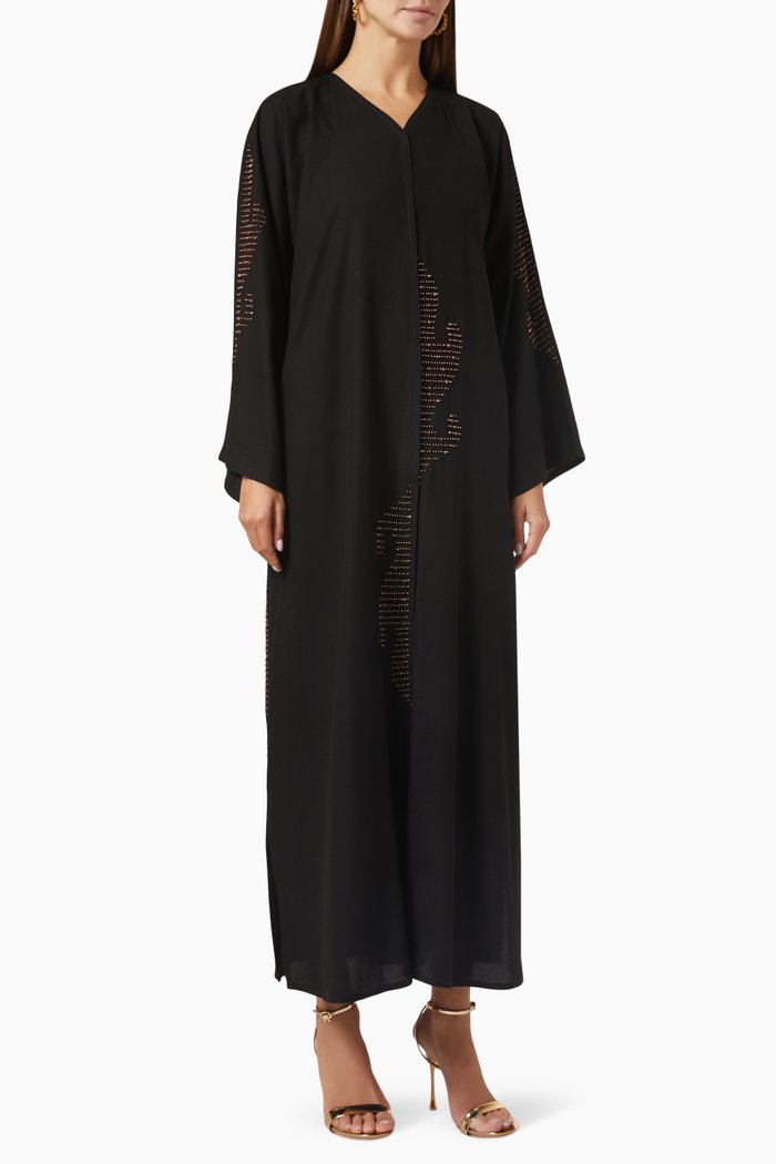 

Bead-embellished Long Sleeve Abaya, Black