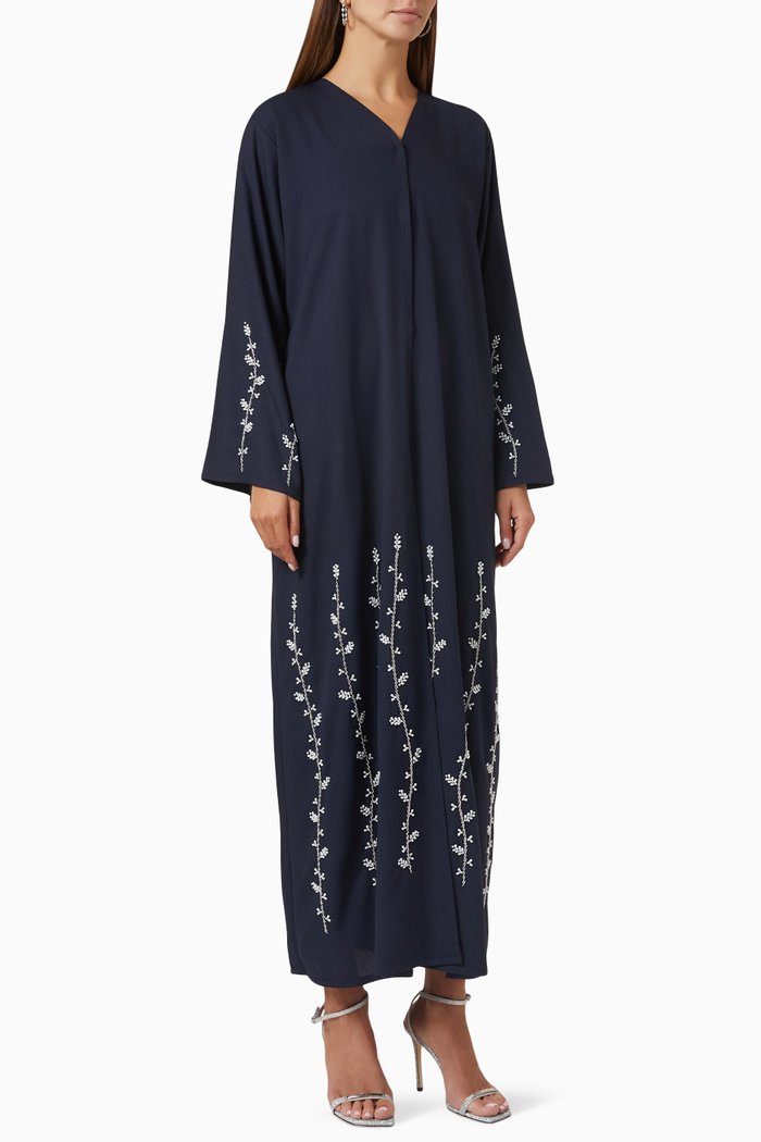 

Bead-embellished Long Sleeve Abaya, Blue
