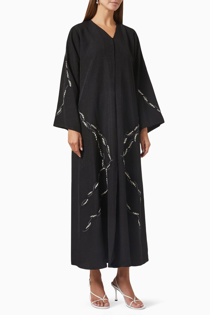 

Embroidered Long Sleeve Abaya, Black