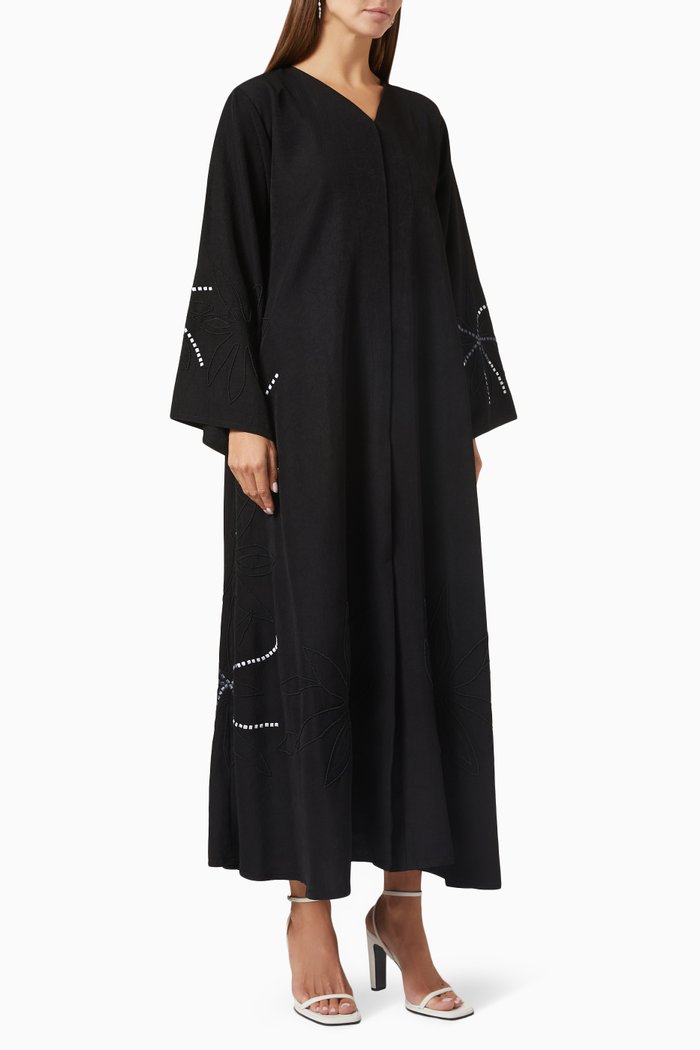 

Embroidered Long Sleeve Abaya, Black