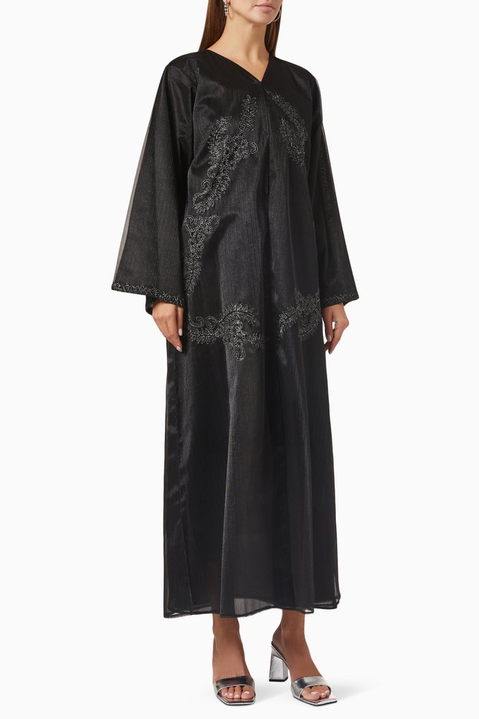 

Embroidered Long Sleeve Abaya, Black