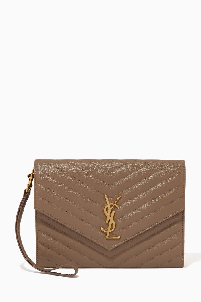 

Cassandre Clutch in Matelassé Leather, Brown