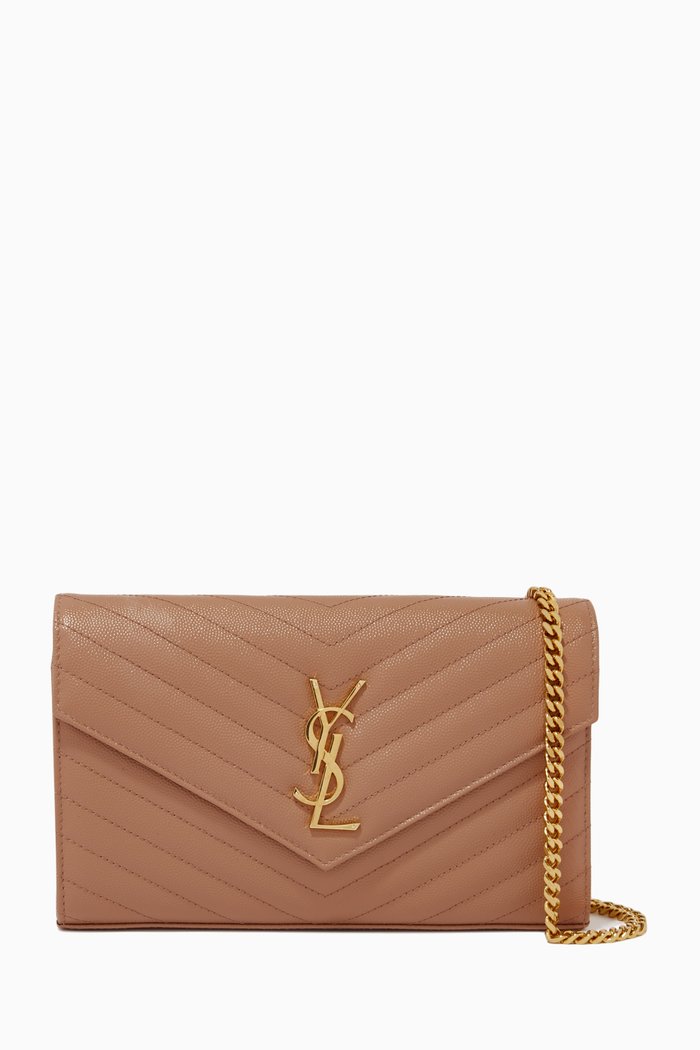 

Cassandre Chain Wallet in Matelassé Leather, Neutral