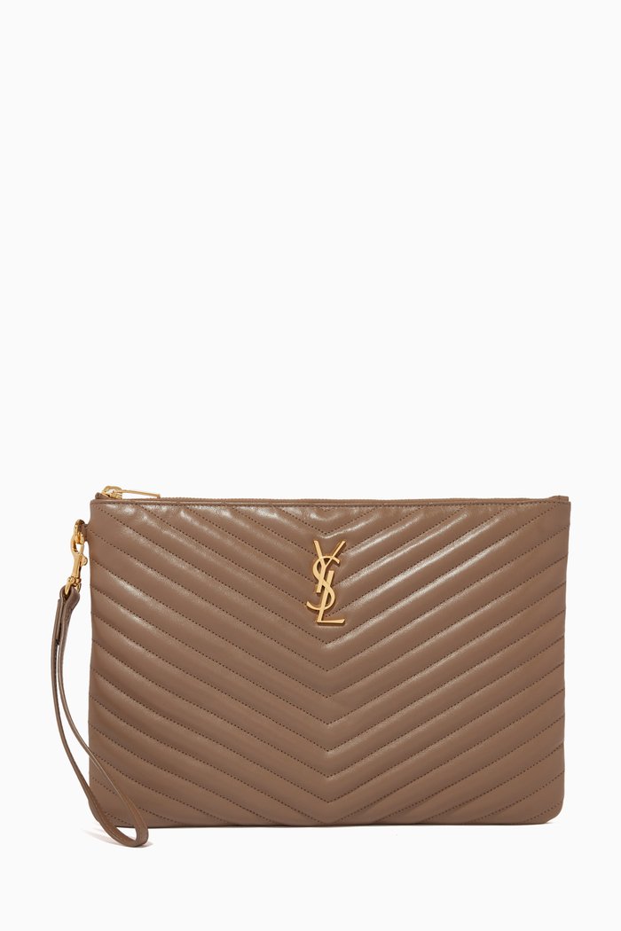 

Cassandre Tablet Pouch in Matelassé Leather, Brown
