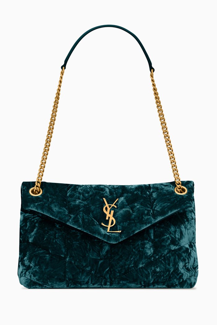 

Small Puffer Bag in Quilted Lambskin, Green