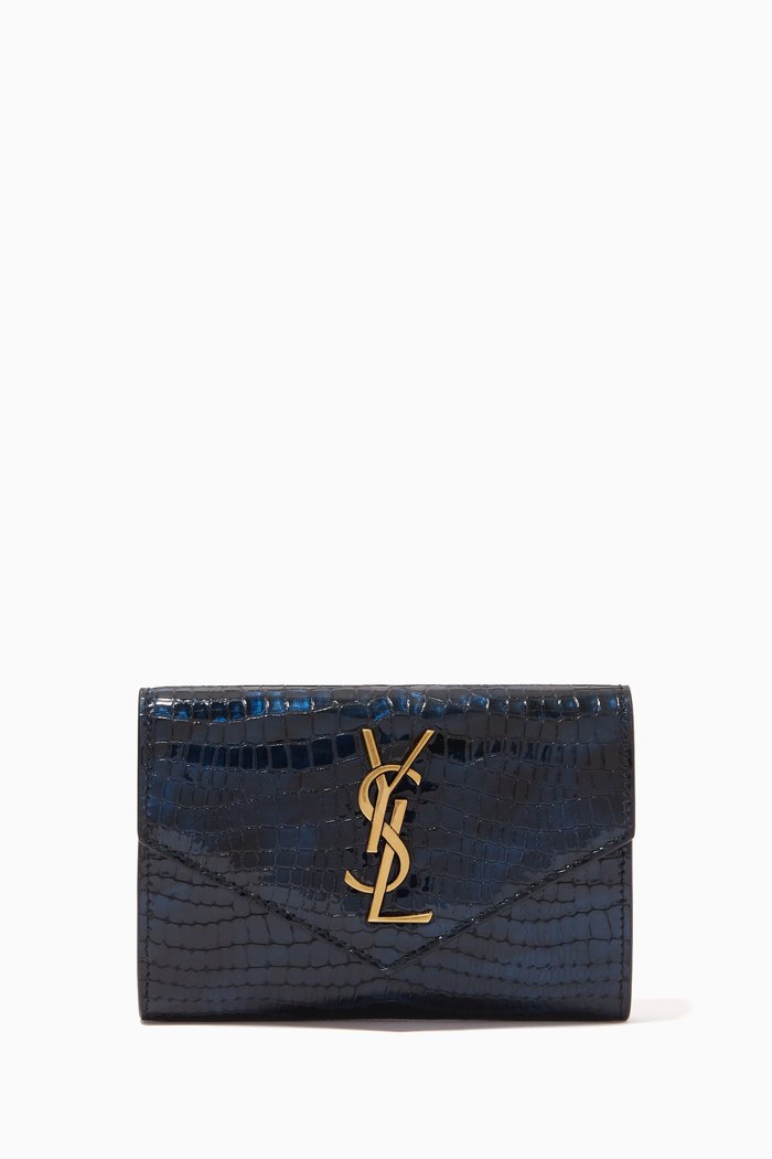 

Small Cassandre Envelope Wallet in Croc-embossed Leather, Blue