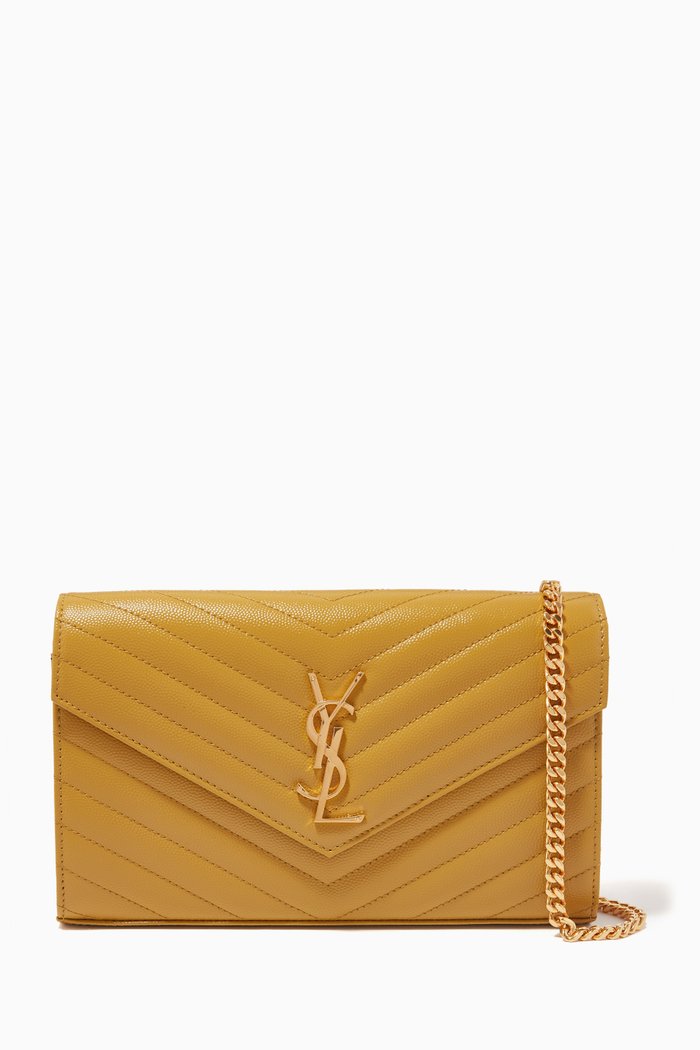 Cassandre Chain Wallet in Matelassé Leather, Yellow