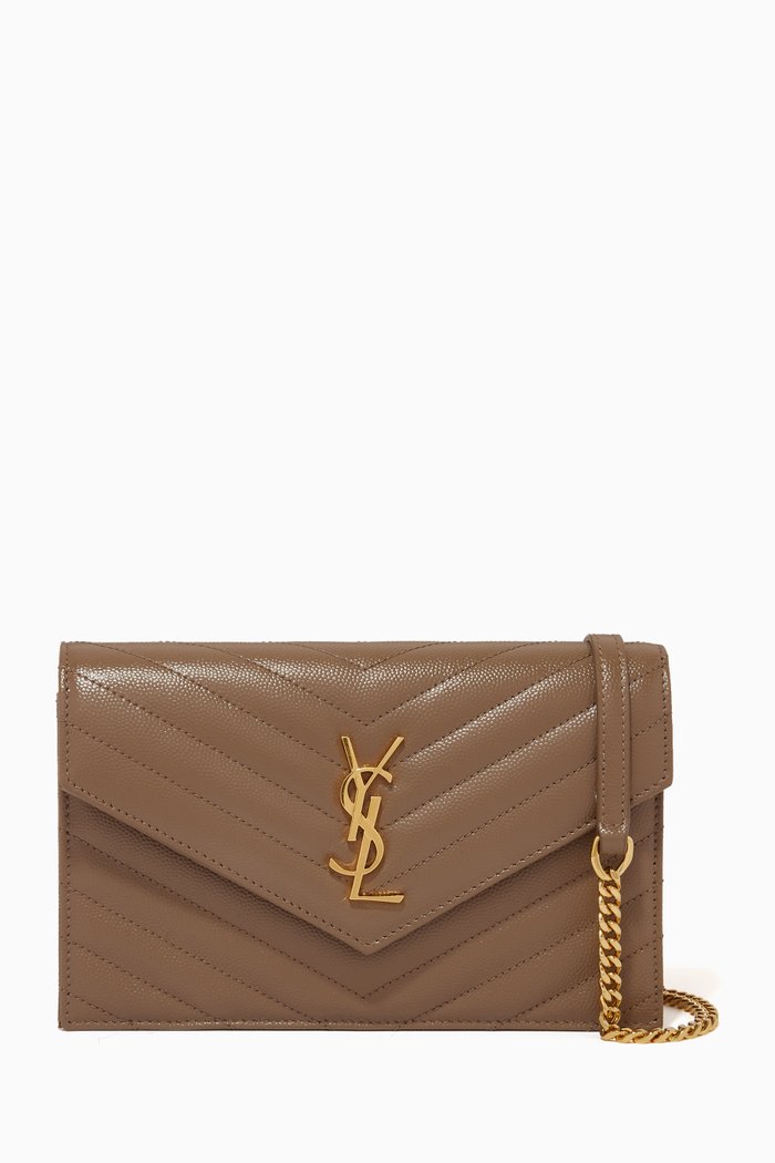 Monogram Chain Wallet in Matelassé Leather, Brown