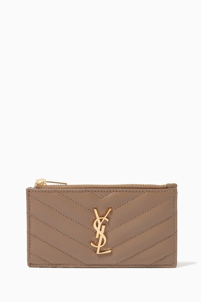 

Cassandre Fragments Zip Card Case in Matelassé Leather, Brown