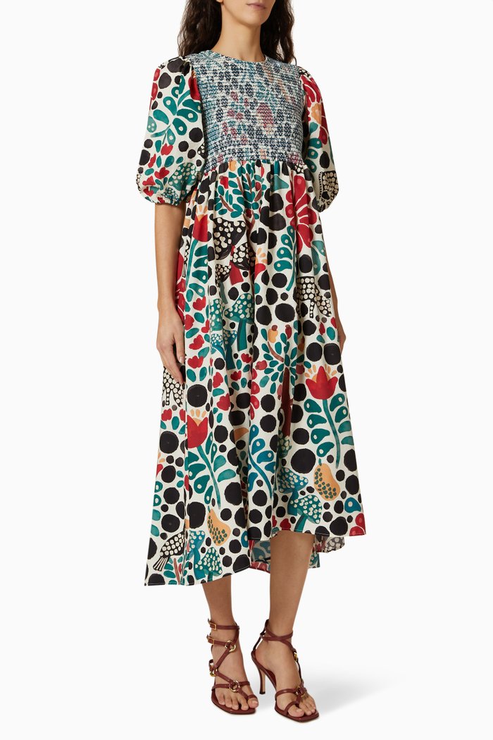 

Mushroom Forest Midi Dress in Organic Cotton, White