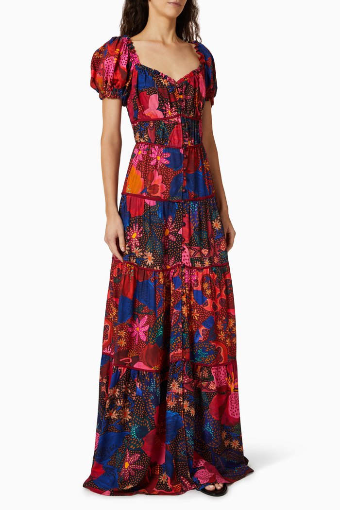 Snake Garden Maxi Dress in Viscose, Red