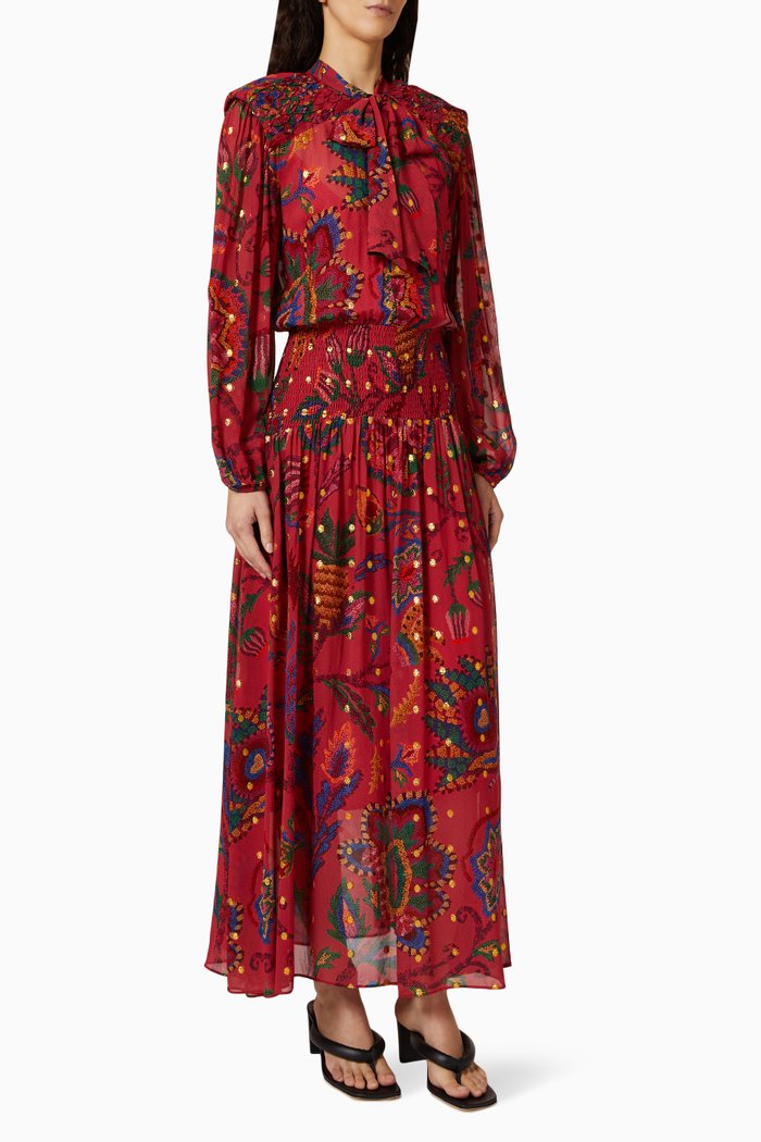 

Sunset Tapestry Embroidered Maxi Dress, Pink
