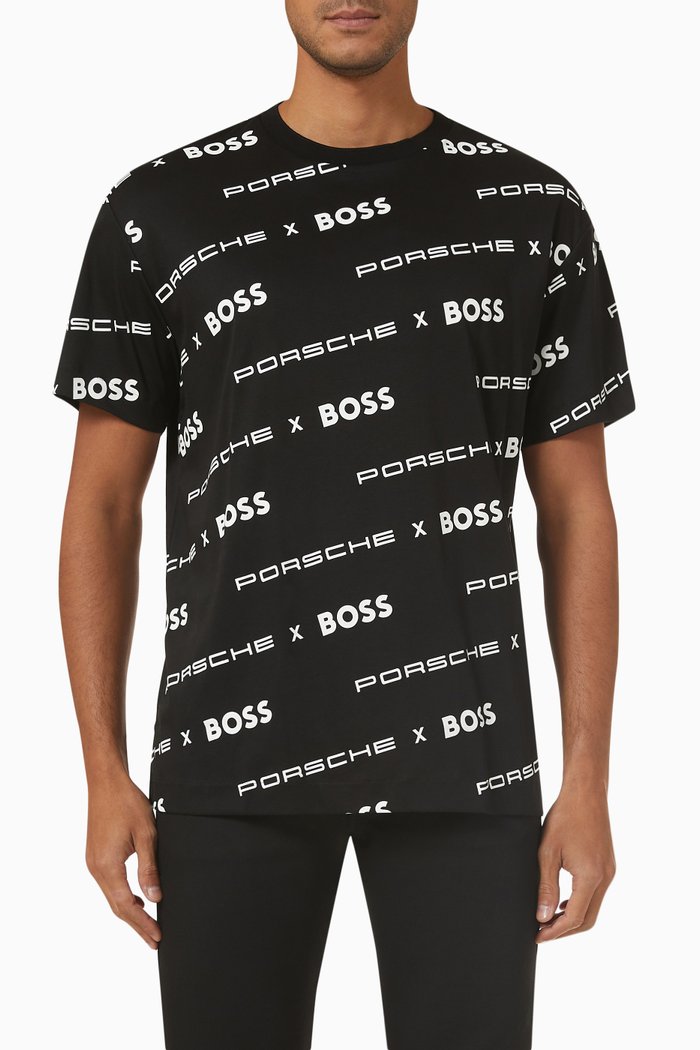 

Patterned T-shirt in Cotton, Black