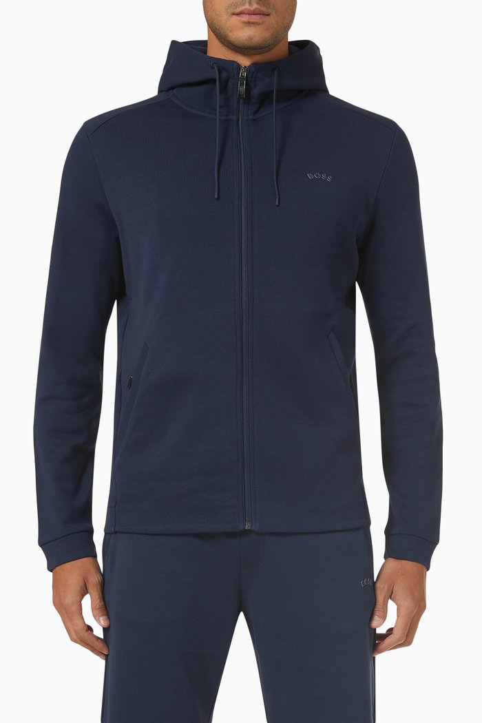 Curved Logo Hoodie in Organic Cotton, Blue