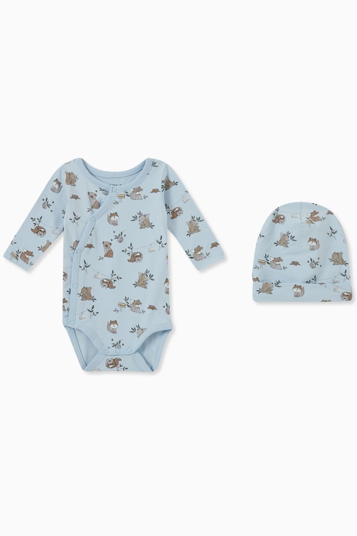 

Wraparound Bodysuit and Hat, Set of Two, Blue
