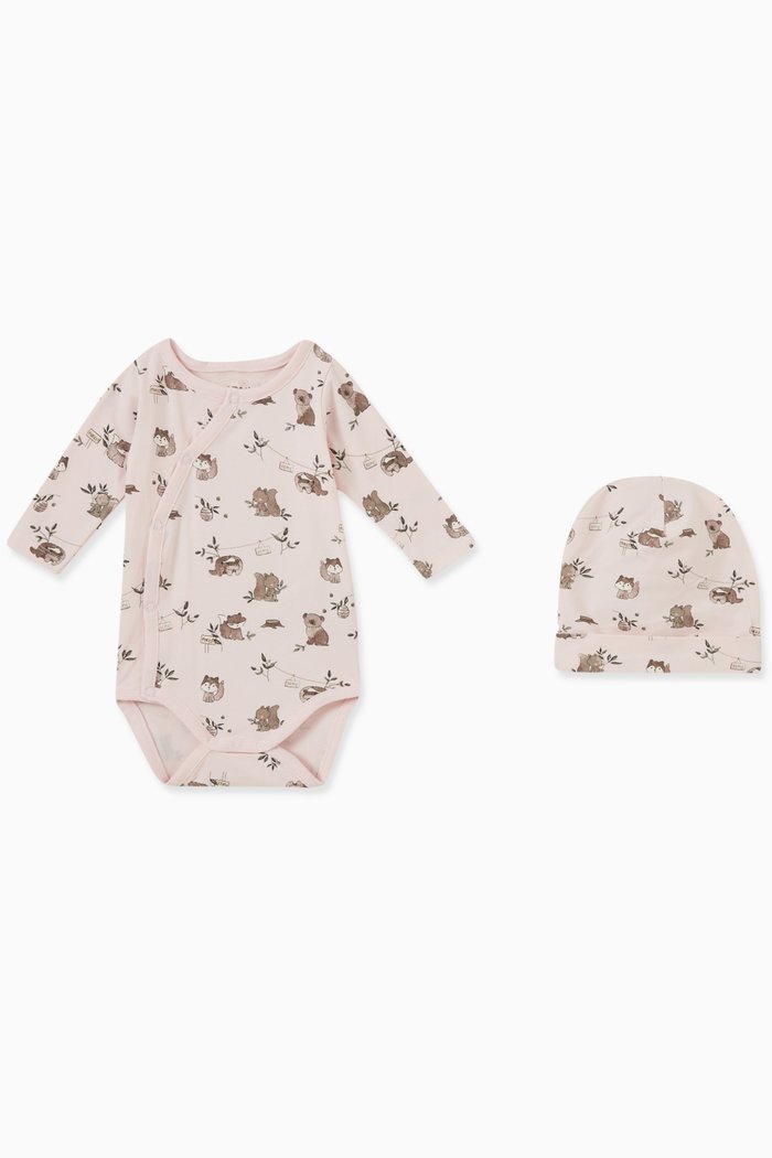 

Wraparound Bodysuit and Hat, Set of Two, Pink