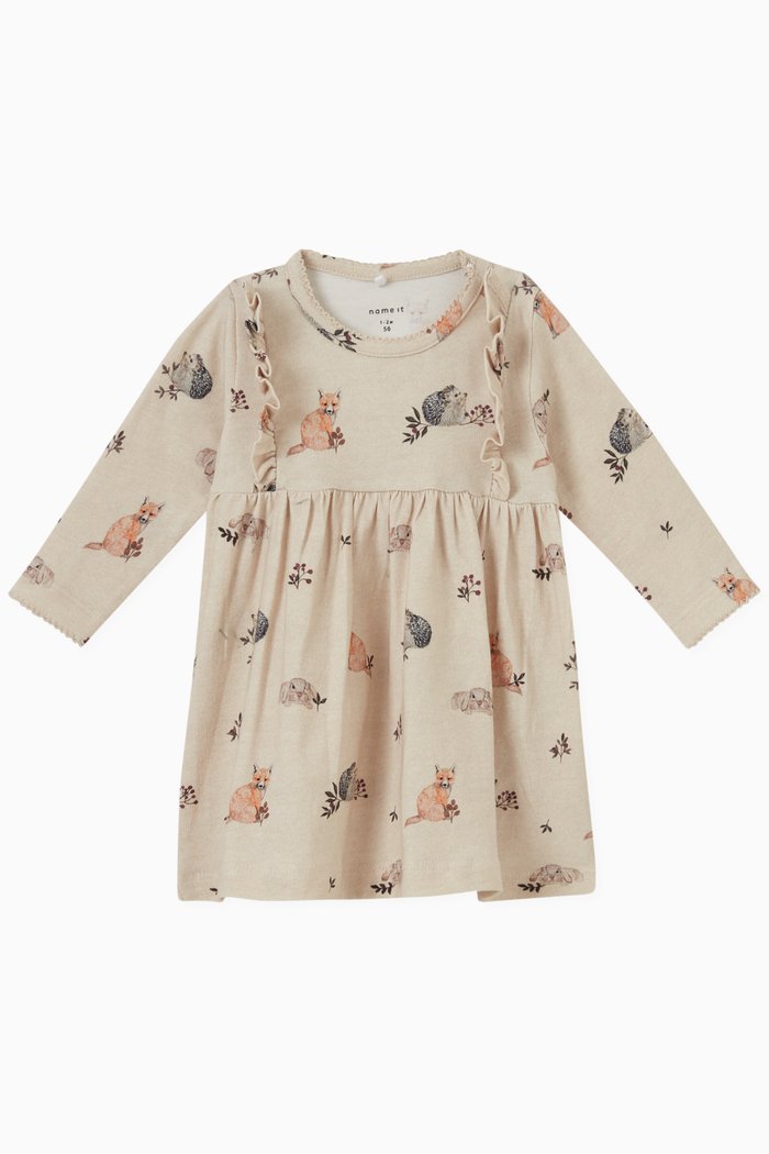 Animal Print Dress in Organic Cotton, Neutral