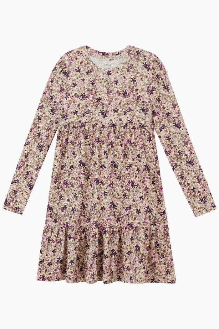 

Floral Print Tiered Dress in Cotton Modal, Neutral