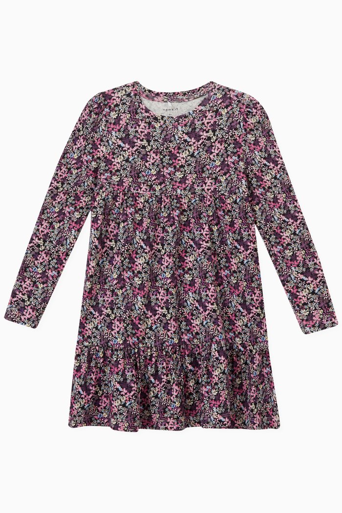 

Floral Print Tiered Dress in Cotton Modal, Blue