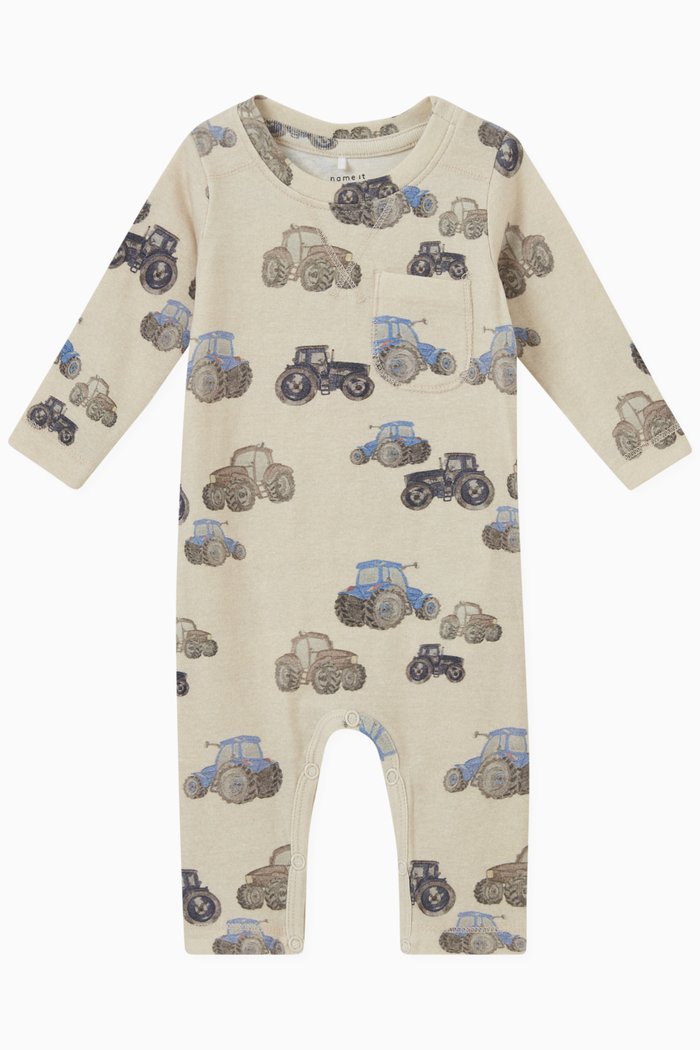 

Tractor Print Romper in Cotton Modal, Neutral