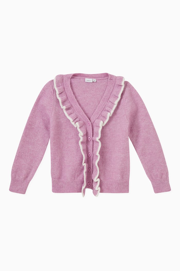 

Ruffle Detail Cardigan in Acrylic Blend, Purple