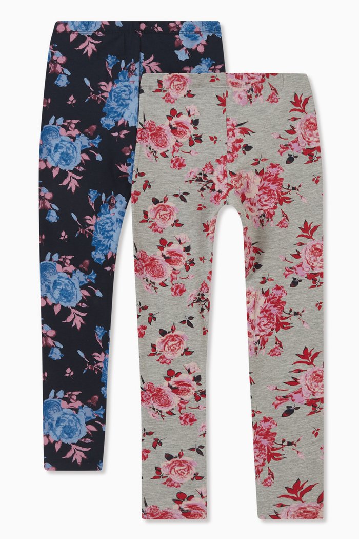 

Floral Print Leggings in Cotton, Set of Two, Grey