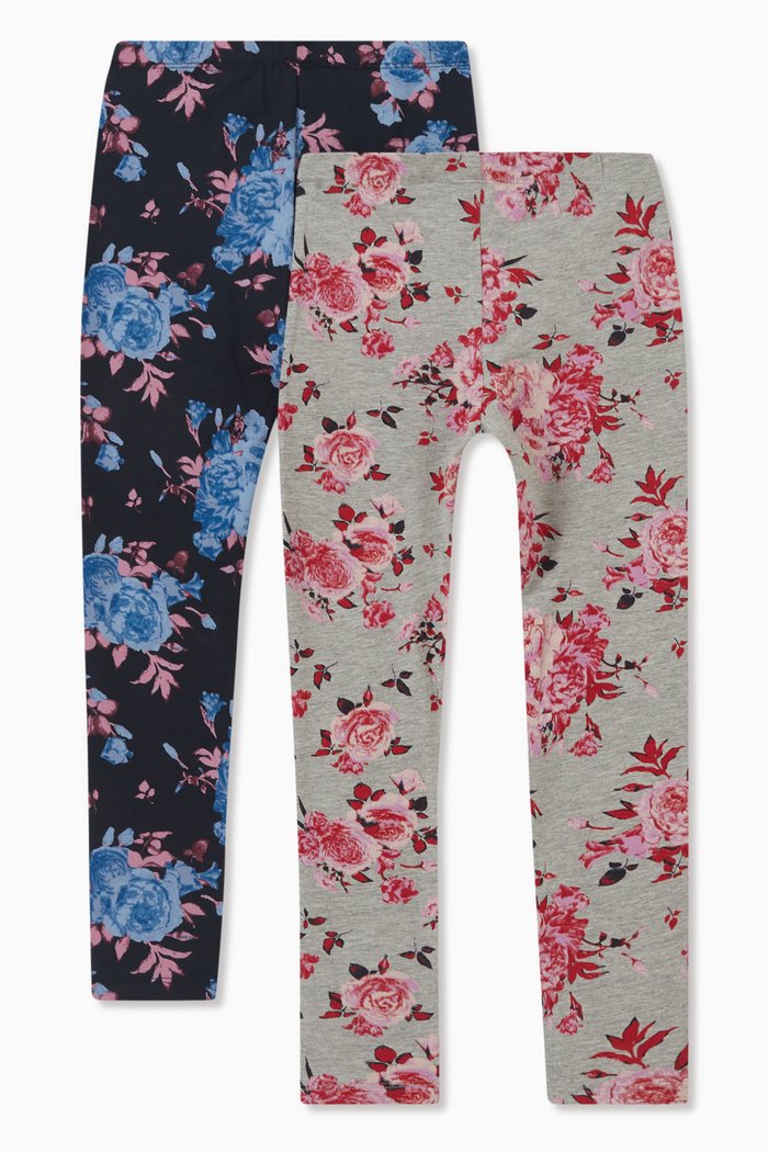 

Floral Print Leggings in Cotton, Set of Two, Blue