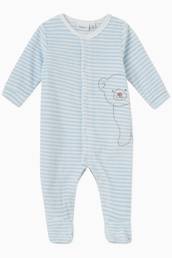 

Teddy Print Pyjama in Cotton, Blue