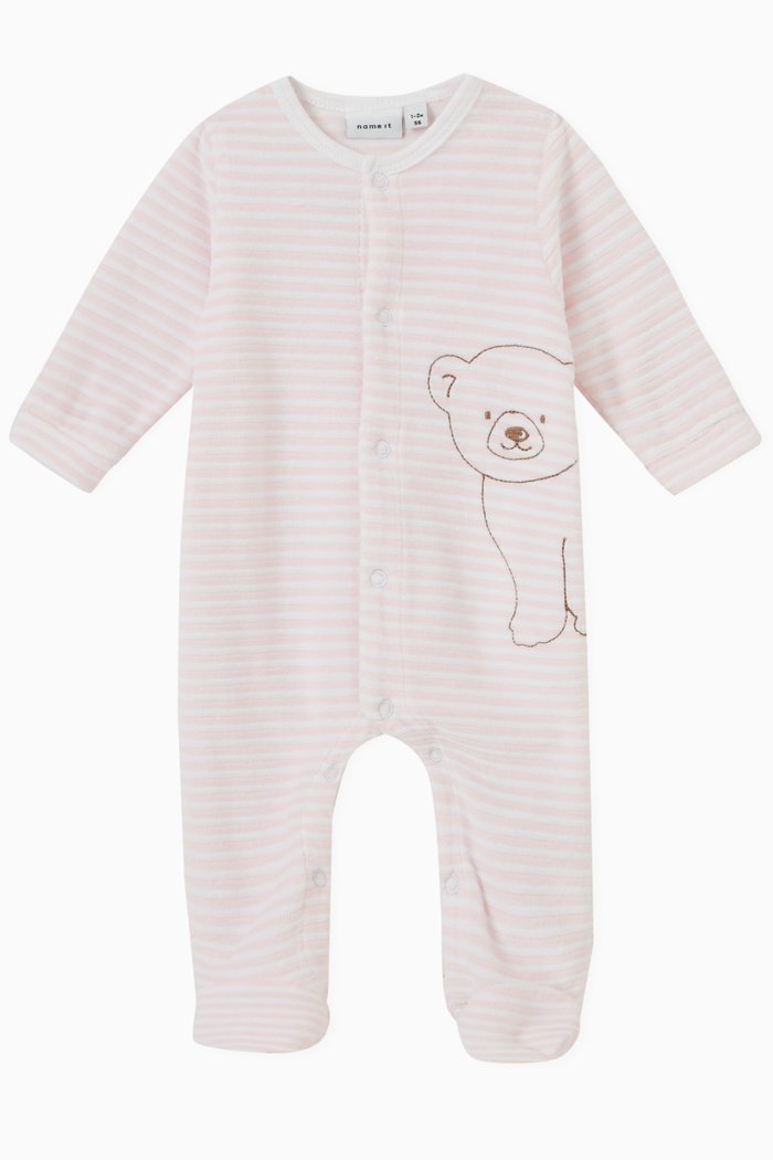 

Teddy Print Sleepsuit in Cotton, Pink